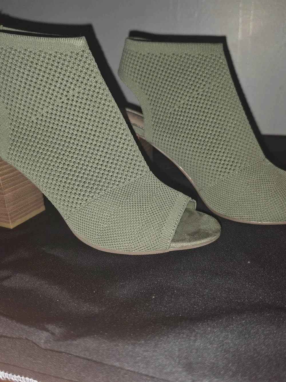 MIA Olive Green Woven Open-Toe Block Heel Booties